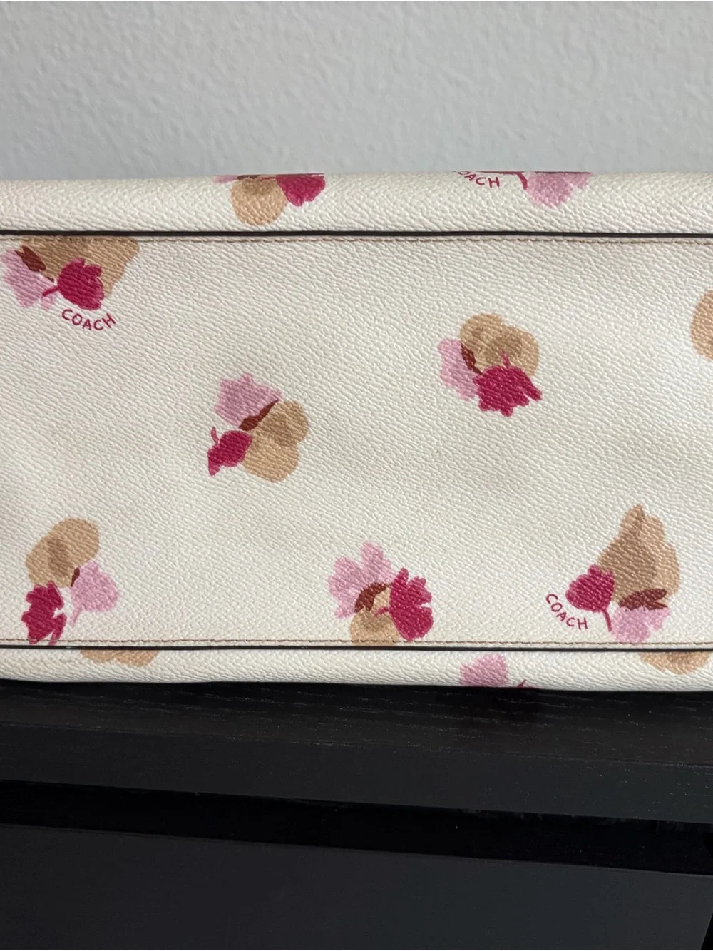 Coach Cream Tote with Pink and Tan Floral Accents
